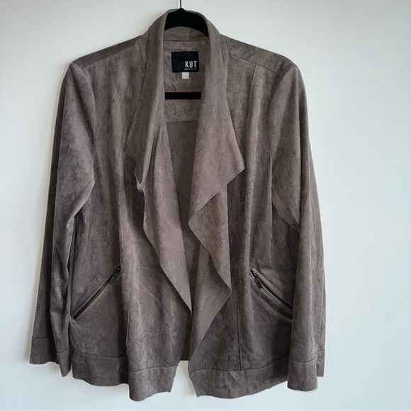 KUT From The Kloth Taupe Brown Suede Lightweight Open Front Jacket Size Large - Picture 2 of 8